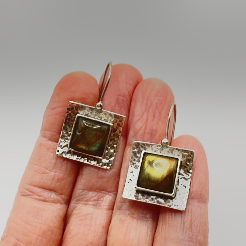 Silpada Sterling Silver Earrings Hammered Labradorite Square Dangle W0882 925 - Picture 7 of 14
